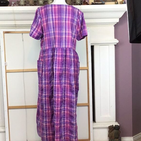 VTG Plaid cotton Grandma snap dress w/pockets Mrs. Roper mint condition - Picture 3 of 9